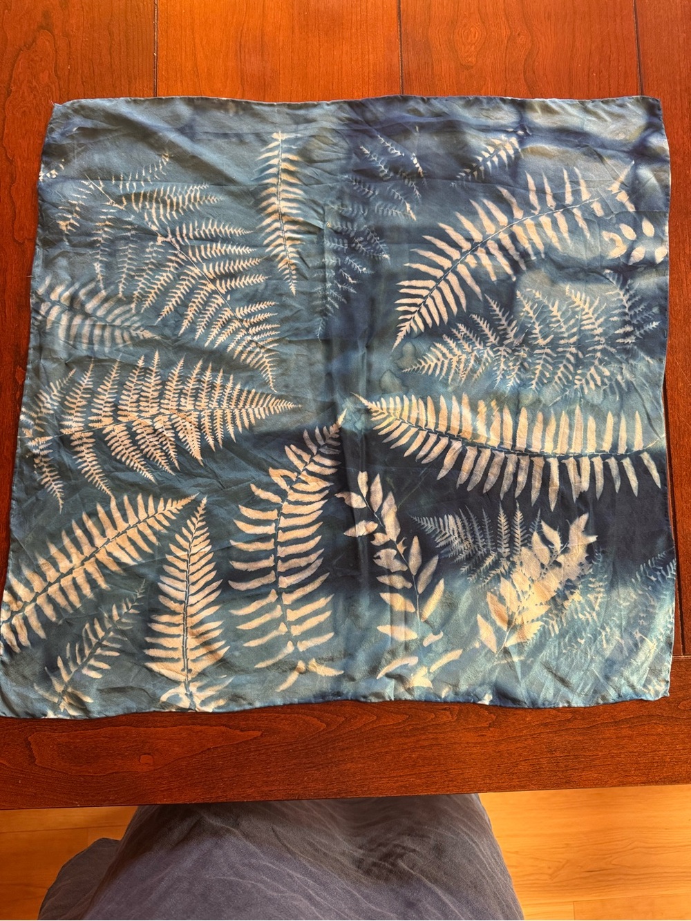 Silk Fern Pattern Cyanotype scarf